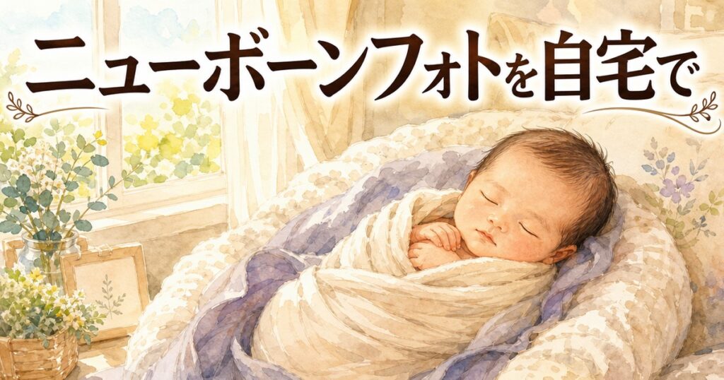 ニューボーンフォトを自宅で撮るイメージイラスト