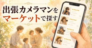 マーケットプレイスで出張カメラマンを探すイメージイラスト