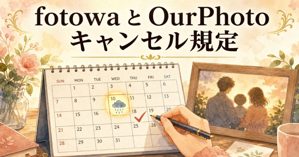 fotowaとOurPhotoのキャンセル規定比較イメージイラスト